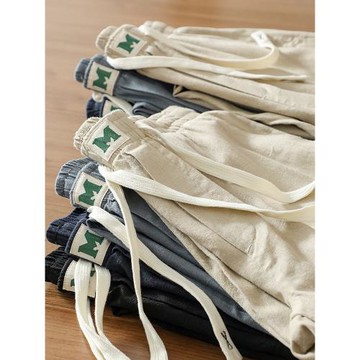 日單麻褲外貿客供亞麻混紡面料吸汗透氣男士春夏松緊腰休閑褲長褲