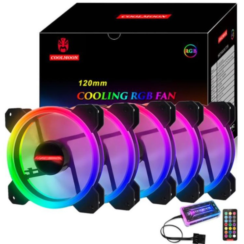 5個セット COOLMOON RGB ケースファン 120mm LEDファン PCケース用 