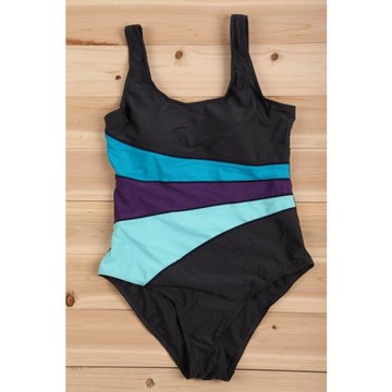 Y744歐美大碼泳衣 顯瘦彩色拼接 連體三角游泳衣裝泡溫泉200斤內