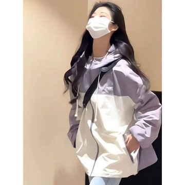 衝鋒衣 外套 外衣 防風 美式復古撞色衝鋒衣女年春秋季新款oversize休閒寬鬆夾克外套