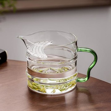 月牙綠茶公道杯帶茶濾隔公杯家用高硼硅玻璃功夫茶具茶海透明加厚