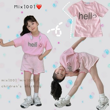 🌈✨mix1001 亮鑽hello字母立體微笑上衣✨兒童造型鑽鑽上衣 5-17