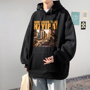 美式衛衣男春秋新款連帽外套復古潮流印花衣服青少年簡約高級上衣