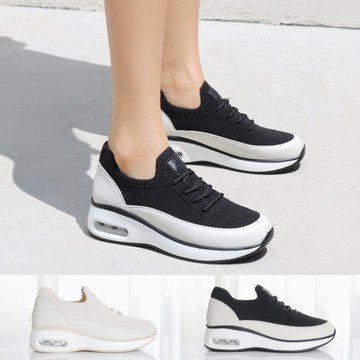 休閒鞋．舒適針織繫帶氣墊造型襪套式厚底包鞋．白鳥麗子