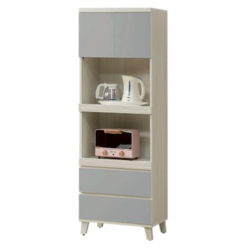 文創集 奇伊雙色2尺開門拉盤二抽高餐櫃/電器櫃-60x41x192cm免組