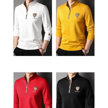 男士高爾夫衣服翻領長袖春秋休閑上衣運動T恤男裝高爾夫透氣polo