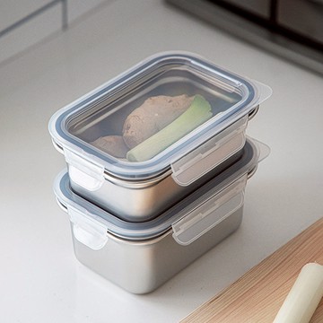 卡扣式304不鏽鋼保鮮盒(附蓋)-650ml-3入 單一規格