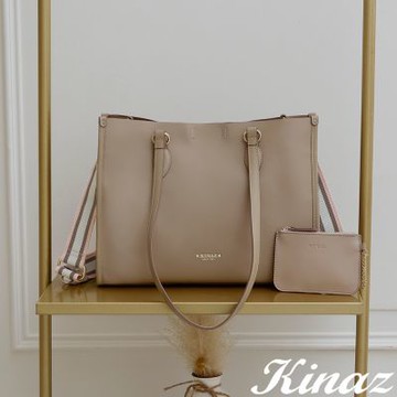 KINAZ 附零錢包多層斜背肩背托特包-微光燕麥-溫柔便利貼系列