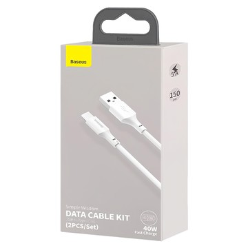 Baseus 倍思 USB-Type-C智簡套組充電傳輸線 5A  2條  白色  1.5m
