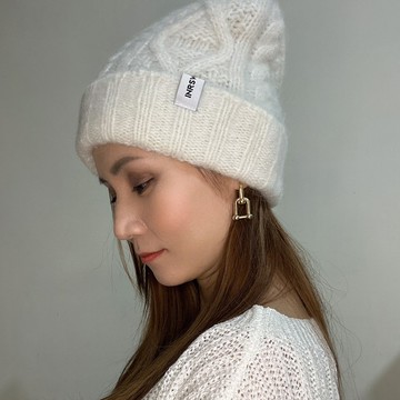 毛線帽【ISW】悉心界針織羊毛翻邊帽-白色 (兩色可選) 男女可戴