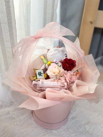 開幕必送  粉色系波波球招財貓x錢錢抱抱筒