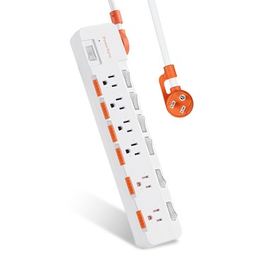 PowerSync 7開6插防雷防塵大間距延長線/白色/1.8m(TR76D918)
