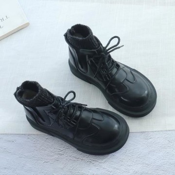 復古馬丁靴女英倫風秋冬新款靴子歐美范厚底毛線口襪靴加絨短靴女