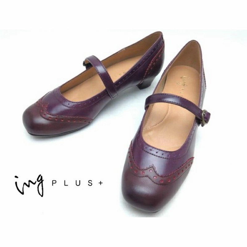 Ing イング プラス ２７５９レディース 婦人靴 革靴 ビジネス カジュアルウイングチップパンプス 天然皮革 ストラップ ボルドーコンビ 22 5cm 23cm 23 5cm 2 通販 Lineポイント最大get Lineショッピング