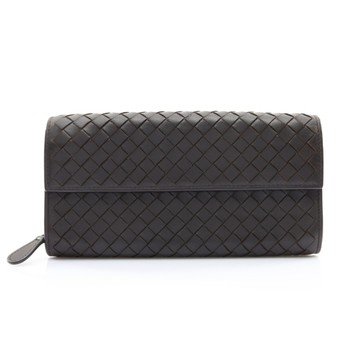 BOTTEGA VENETA 寶緹嘉 釦式長夾 深棕色 羊皮 150509 【二手名牌BRAND OFF】