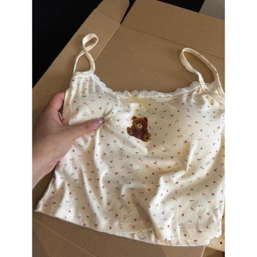 可愛小熊帶胸墊吊帶睡衣女夏季2024新款純欲背心長褲家居服兩件套