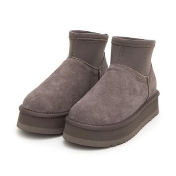 D+AF 萊卡拼接真皮厚底迷你短筒雪靴