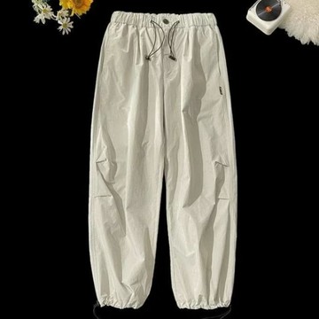 夏季冰絲速幹工裝褲男寬鬆直筒速幹運動休閒褲美式vibe高街衝鋒褲