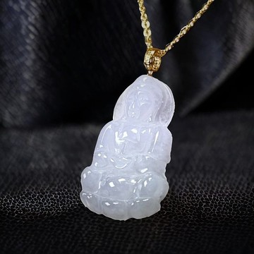 【母親節特惠】冰種觀音菩薩項鍊18K金頭 | 天然緬甸翡翠 | 送禮