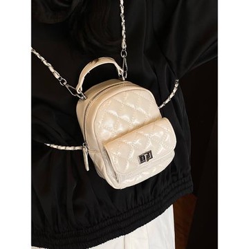 迷你菱格雙肩包女2025新款時尚百搭小書包夏季外出旅行鏈條后背包