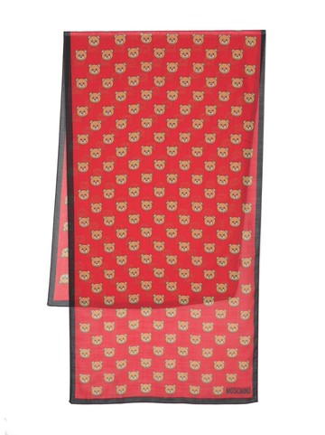 Moschino - Teddy Bear-motif scarf - women - Silk/Wool - One Size - Red