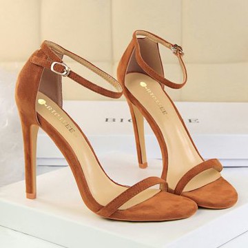 KissXXX 反絨涼鞋 一字涼鞋/歐風時尚反絨一字經典高跟涼鞋 棕