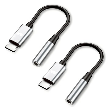 Goospery C-type 轉 3.5mm 耳機轉接頭  2個  14cm  白銀色