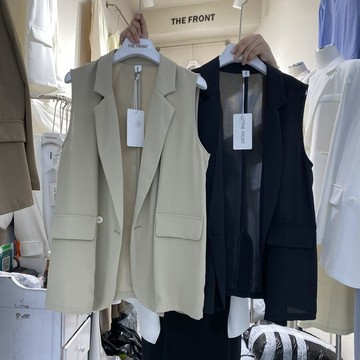 特大碼翻領無袖一粒扣西服女 寬松薄款西裝馬甲外套 大尺碼上衣 大尺碼女裝 夏季女裝 日系穿搭 大尺碼馬甲