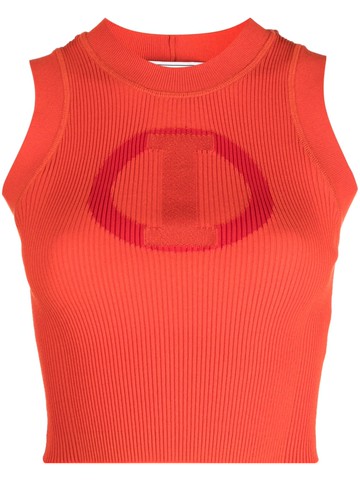 Iceberg - logo-jacquard ribbed tank top - women - Viscose/Polyamide - XS - Orange