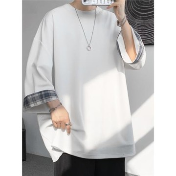 冰絲短袖t恤男款七分袖夏季時尚男裝美式重磅上衣寬松ins潮流衣服