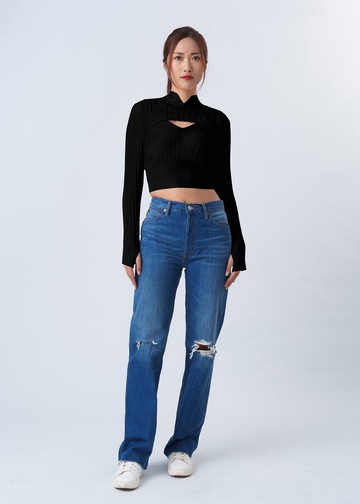 中式旗袍針織兩件裝 (黑色)