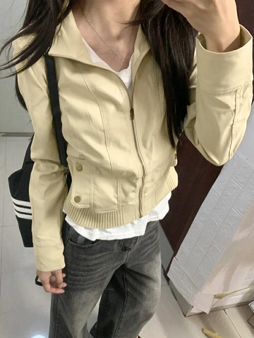 深秋美式復古夾克外套女春秋冬季2024新款小個子短款翻領開衫上衣【淘夢屋】