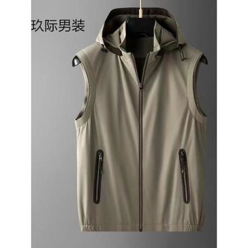 輕盈簡約2025100%滌綸最新款式舒適秋季男士連帽休閑馬甲外套背心