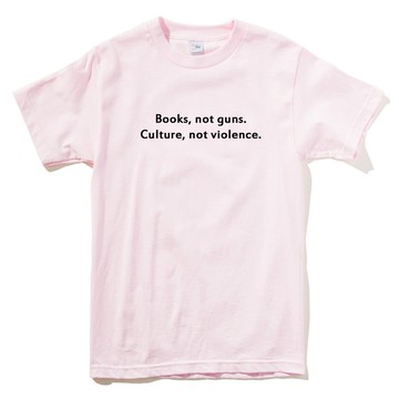 Books Not Guns Culture Not Violence 短袖T恤 淺粉色 夏裝文字