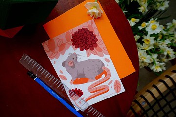 12生肖復古印刷卡片 - 鼠