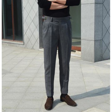秋冬新款 灰色法蘭尼男士廓爾格Gurkha pants休閑西褲 厚款羊毛呢