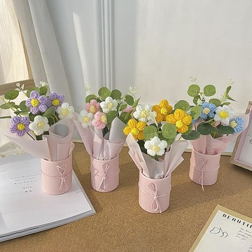 ❀【花中世界】❀跨境七夕教師節禮物女神節毛絨花手提抱抱桶花手工編織花束現貨批