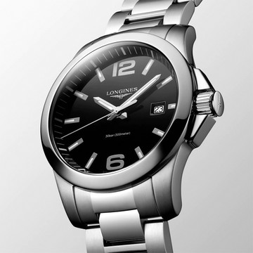 LONGINES Conquest 300米石英錶-黑x銀/41mm L3.759.4.58.6