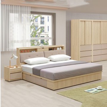 MUNA家居  芋香金5尺床頭箱四抽底組/附USB插座/XC06+XC09  152X212X101cm