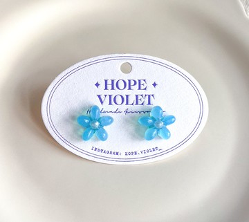 貓眼風可愛藍色花朵耳環- Eternity