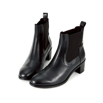 12月會員日商品 率性L型拼接切爾西橢圓頭粗跟短靴