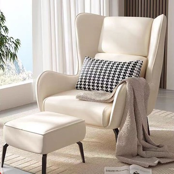 北歐懶人小沙發 簡約沙發椅 單人老虎椅帶腳踏 輕奢單人沙發 客廳書房用 科技布沙發