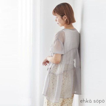 ehka sopo   2WAY前後兩穿透明感分層綁帶上衣