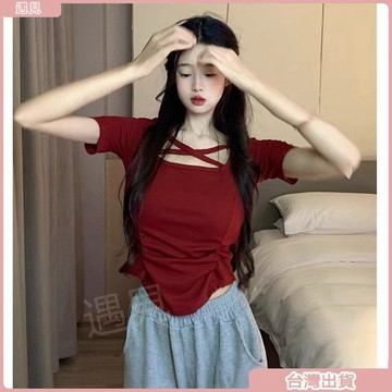 限時特價💕2-250斤夏季甜辣大碼胖mm時尚顯瘦純欲風運動短袖t恤女不規則上衣