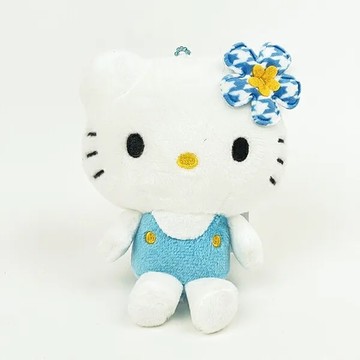 【震撼精品百貨】Hello Kitty 凱蒂貓~日本三麗鷗sanrio kitty千鳥格絨毛玩偶吊飾-藍*21657