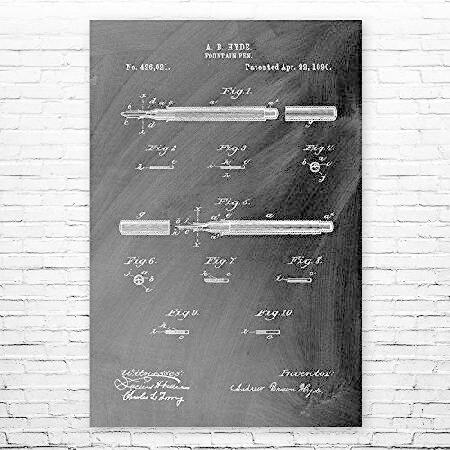 Fountain Pen Poster Print, Writer Gift, Pen Blueprint, Teacher Gift, Classroom Decor, Author Gift, Fountain Pen Design Chalkboard (Black) 並行輸入品