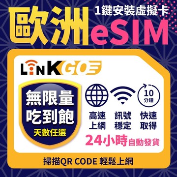 【LinkGO】歐洲 eSIM 30天多組合 無限量吃到飽  鈦金款 不降速 英國 義大利 瑞士 冰島 歐洲多國 歐盟