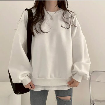 Vuja de 圓領衛衣 大學t 薄衛衣 oversize 大學t 長袖 秋冬上衣 字母上衣 潮流衣服 刷毛 衣服女