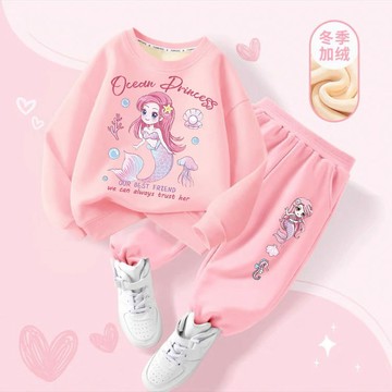 mori🎀mori 女童秋冬加絨衛衣套裝新款男女童運動兩件套網紅卡通兒童裝潮