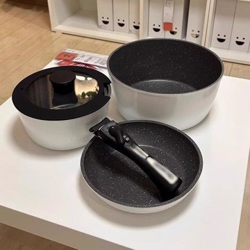 高貨白色可拆卸手柄不粘鍋麥飯石平底鍋奶鍋湯鍋煎鍋電磁爐用鍋具